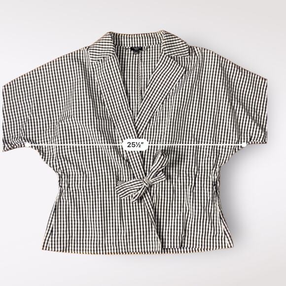 Talbots Petites Tie Front Gingham Jacket Womens Size L Black White Minimalist - Picture 4 of 9